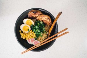 A mouthwatering bowl of traditional Japanese ramen with all the fixings.
