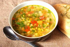 Vegetable Soup in White Porcelain Bowl - Comfort Food